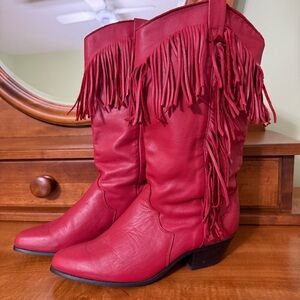 Vintage 1969 Dingo Fringe Red Leather Women Cowboy Boot size 7 country western